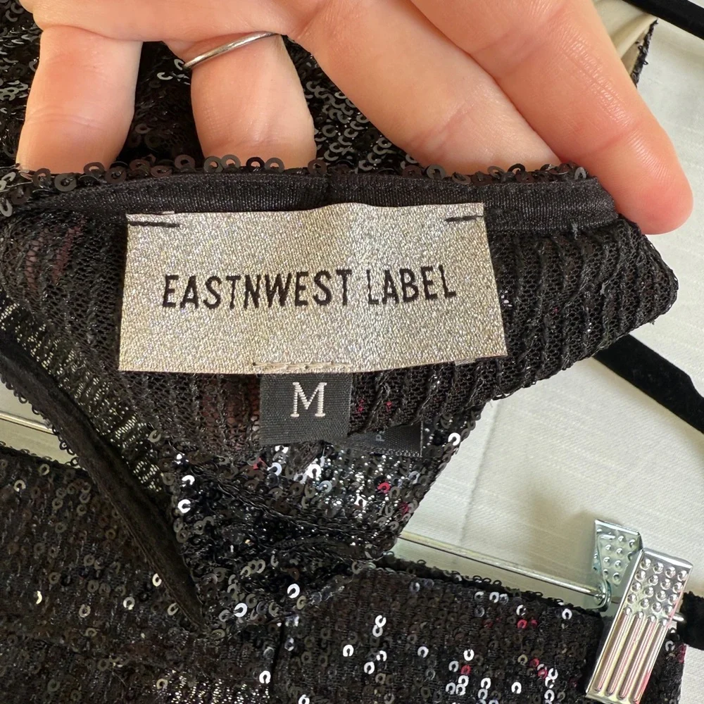 East N West Label Black sequin star crop top & mini skirt set festival | Size M - Picture 17 of 17